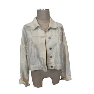 Blue B Collection Women’s Distressed Fringe Denim Jacket M/L Off-White Western